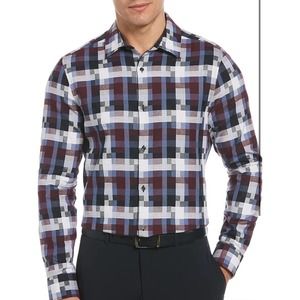 Perry Ellis Men's Long Sleeve Plaid Button Down Square Shirt Sz S